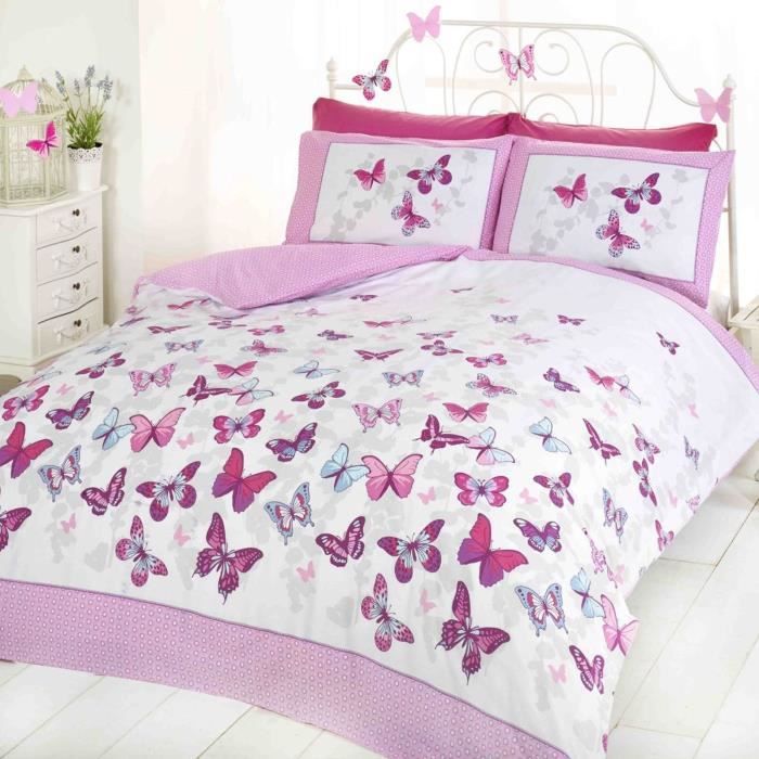 Papillon Flutter Double housse de couette et taie d'oreiller - Rose