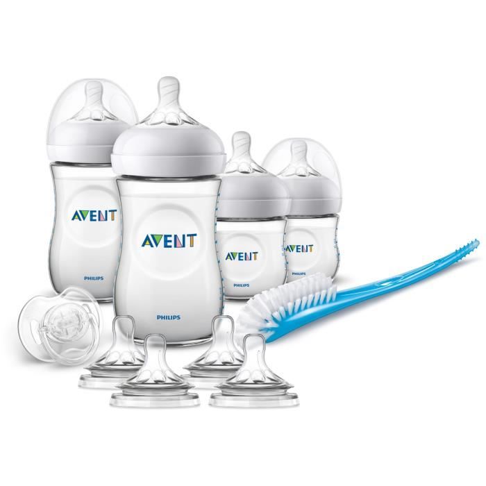 PHILIPS AVENT SCD301/02 Kit nouveau né : 2 biberons 125 ml Natural + 2 biberons 260 ml Natural + 1 sucette + 1 goupillon + 4 tétines