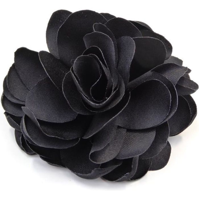 Broche pince fleur en tissu 7.5cm noir - RC004949
