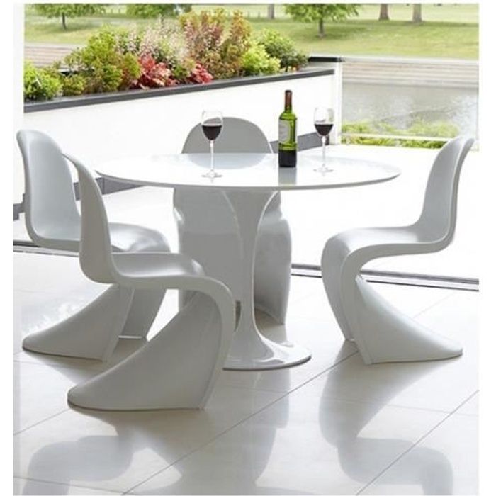 Table de repas fixe ronde laquée Blanche TULIPE 90 cm