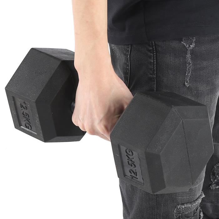12,5 kg en caoutchouc hexagone exercice haltère gymnase à domicile entraînement équipement de remise en forme sans défilement-GUA