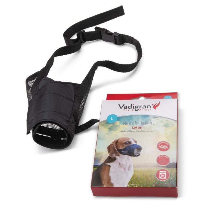 Muselière réglable en nylon. cou de 26 à 42 cm T L. pour chien type rottweiler-Vadigran 3,000000 Noir