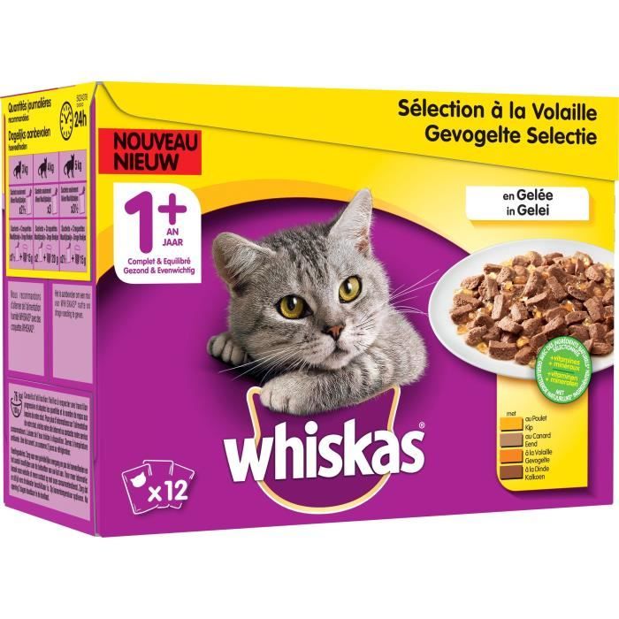 WHISKAS Sachets fraîcheur en gelée - A la volaille - Pour chat adulte stérilisé - 12 x 100 g
