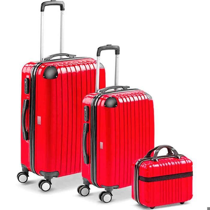 Lot De 4 Valises De Voyage Rigides Avec Roulettes - Rouge - Bagages Polyvalents Pour Soute Et Cabine - 11