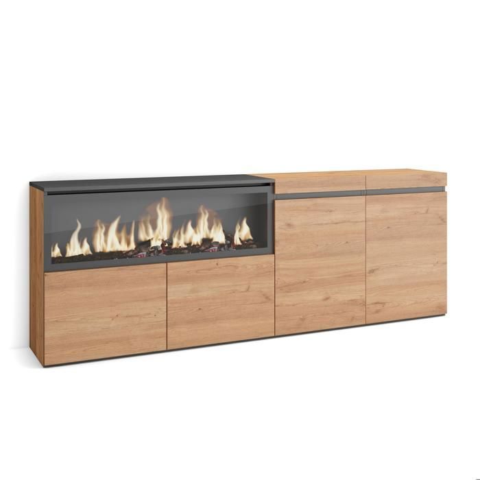 Buffet Bahut Enfilade 4 Portes 208x35x75cm 1feu électrique XXL couleur Chêne Beige RF3225 Buffet Bahut Enfilade 4 Portes 208x35x75cm 1feu électrique XXL couleur Chêne Beige RF3225