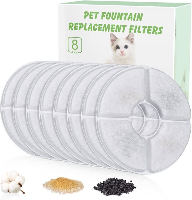 Comparer les prix de Filtre Fontaine Eau Chat, Filtre Fontaine À Eau Remplacement 8 Pièces Pour Chats Et Chiens, Parfait Pour 1.6L, Blanc
