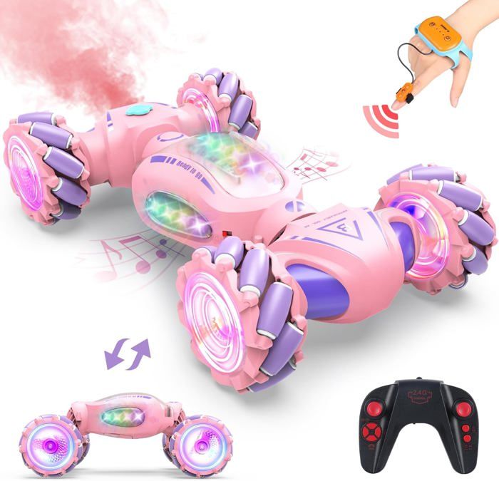 Voiture Télécommandée Rose 1/18 Off-Road - Avec LED Et Moulin à Vent, 2.4GHz, 2 Batteries - Cadeau Pour Enfants 3-12 Ans - 4