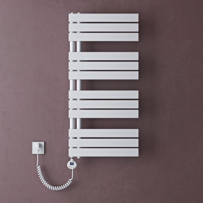 doporro Radiateur de Salle de Bain Sèche-Serviette 104x60cm Radiateur à Eau Chaude Blanc avec Résistance pour Radiateur 800W FN