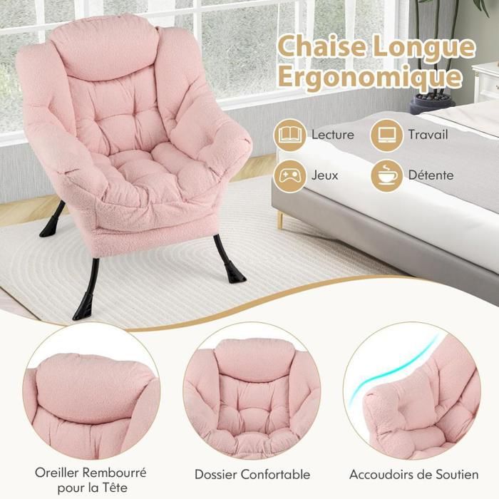 JEOBEST Fauteuil de Salon avec Cadre en Métal Fauteuil de Relaxation avec Accoudoirs Coussin de Tête Dossier Chaise dAppoint