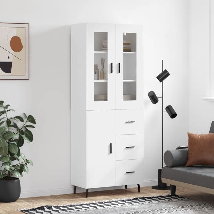SALE 2025Armoire haute vitrine - Bibliothèque Buffet haut - Blanc 69 5x34x180 cm - bois dingénierie 57 3 Kg 5526