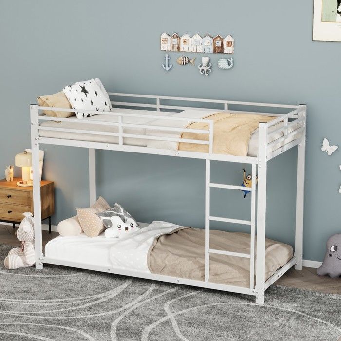 Lits superposés en fer blanc 90x200 - Lits enfants superposés classiques en métal 2 places 90x200 cm  - sans matelas