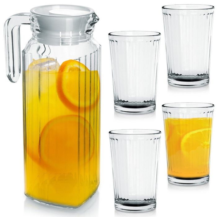 Set de vaisselle en verre - EXCELLENT HOUSEWARE - Dzbanek 11L - 4 Szklanki 190ml - Couvercle blanc - Transparent