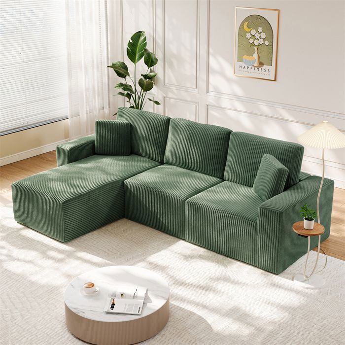 DRIPEX Canapé dangle modulaire en velours côtelé Vert avec coussins et assise profondeCanapé 4 places super grand254×160×87cm
