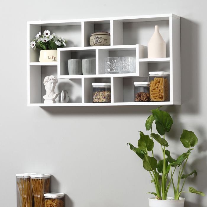 Étagère murale bibliothèque 8 cubes meuble de rangement design moderne 85 x 145 x 475 cm blanc