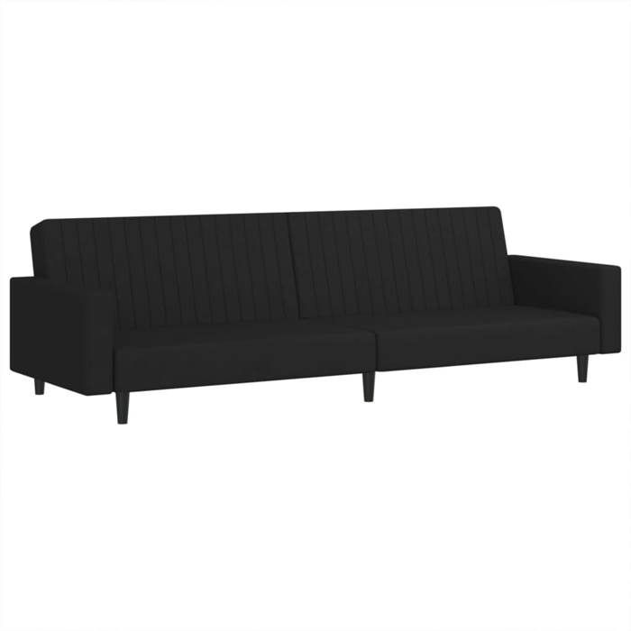 Canapé-lit 2 places velours - JILL - Noir - Convertible en lit - 220x845x69 cm - Velours doux - Cadre en bois