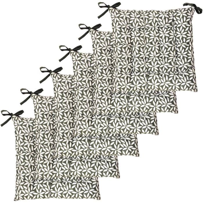 Galettes de Chaise Atout Ciel Lot de 6 Bicolores 40x40cm Kaki Imprimé