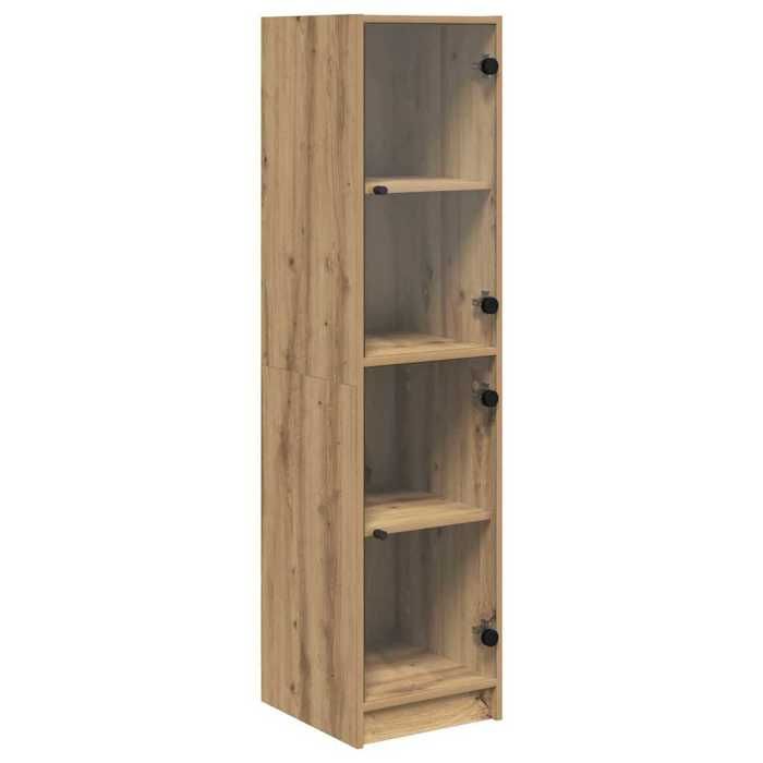 Vitrine en bois dingénierie - GKO - Chêne artisanal - 35x37x142 cm - 2 portes - Portes en verre