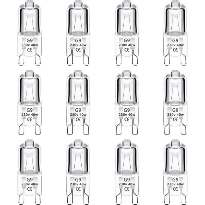 Ampoules halogènes G9 dimmables - MICH - Lot de 12 - 40W - 230V - 480LM - Blanc chaud 2700K - Sans scintillement
