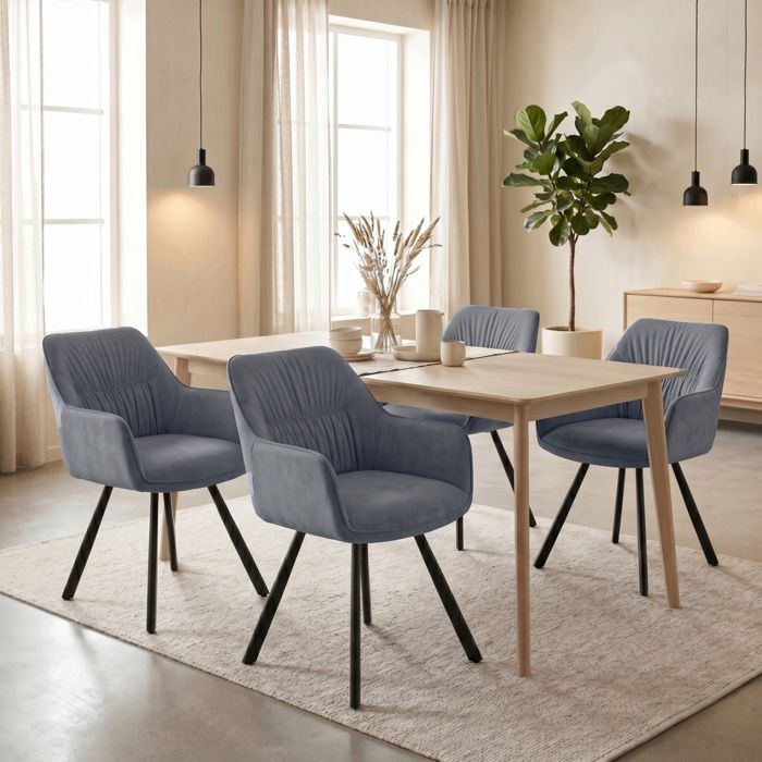 WAFTING Lot de 4 Chaises de Salle à Manger Pivotantes avec Accoudoirs Rotation à 360° Chaises de Cuisine en Velours Gris