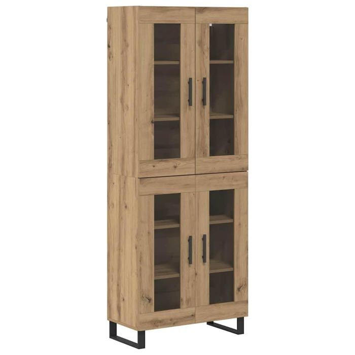 Buffet haut moderne - vidaXL - Chêne artisanal - Bois aggloméré et verre - 695 x 34 x 180 cm - Rangement spacieux