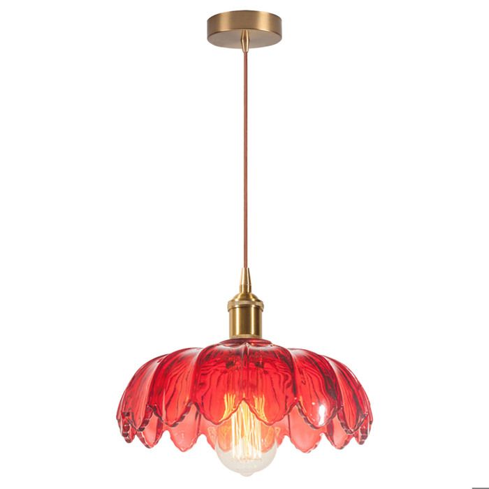 WOTTES 1 x Suspension Luminaire en Verre Lotus Rouge Ø25cm Industriel Vintage Lustre Pendentif Créative Pour Salle à manger Bar