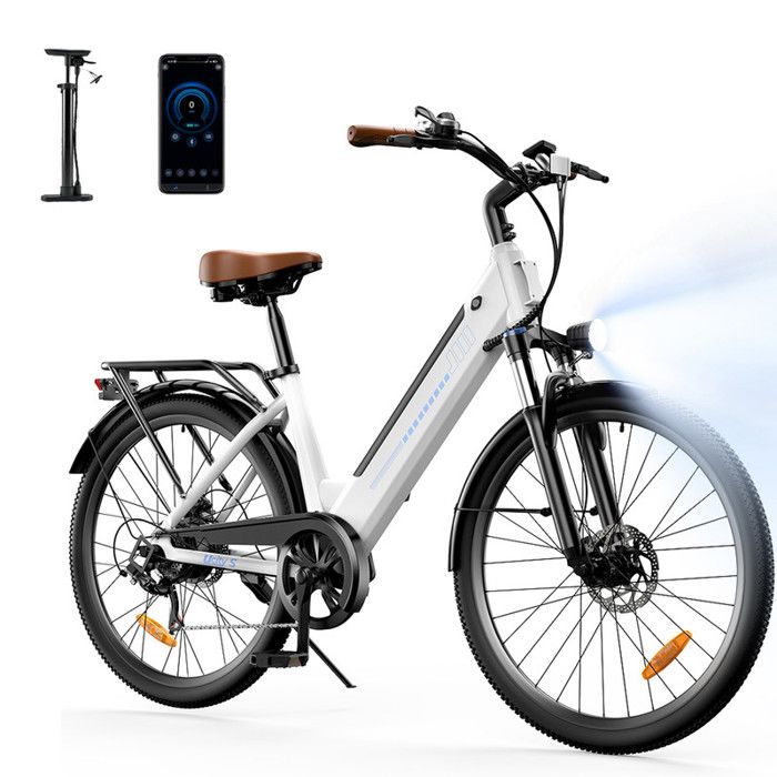 ISCOOTER V&eacute;lo &eacute;lectrique UcityS VTT &Eacute;lectrique Blanc 26 - Batterie Amovible 36V13Ah Moteur 350W Vitesse Max 35km/h Shimano 7 Vitesses 