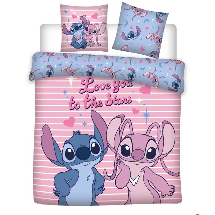 Housse de couette - LILO ET STITCH - Love You to the Stars (Stitch & Angel) - 240x220 cm - Polycoton - 2 taies 65x65 cm