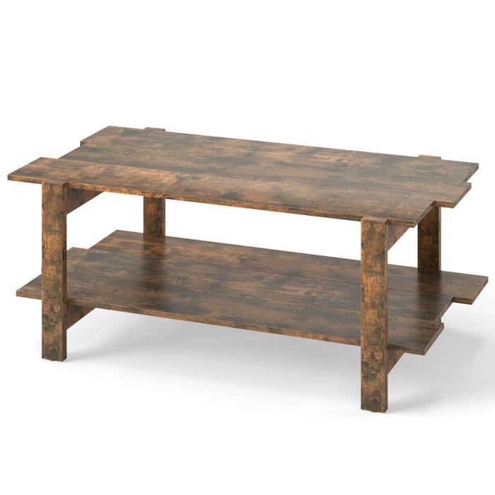 Table basse - HELLOSHOP26 - 115 x 59 x 46 cm - 2 niveaux - Bois composite marron - Rectangulaire