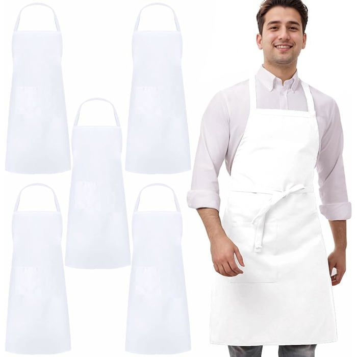 Lot De 12 Tabliers Enfants Xaztr – Blanc, 43x61 Cm, Réglables, 2 Poches – Cuisine, Pâtisserie, Peinture – Dès 7 Ans