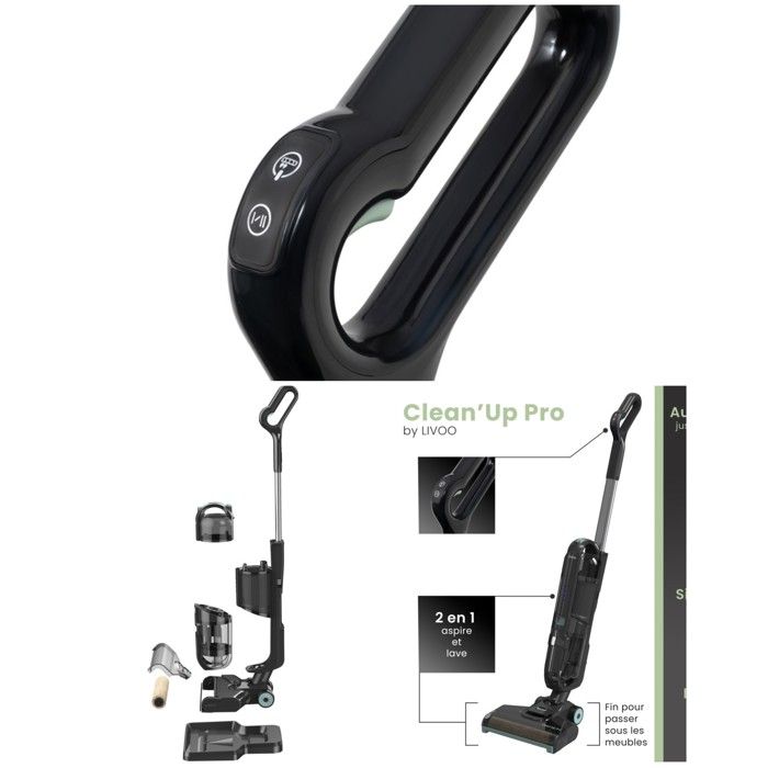 Aspirateur balai laveur - LIVOO - CLEANUP PRO - 200 W - 25 min autonomie - 2 réservoirs amovibles - Livoo