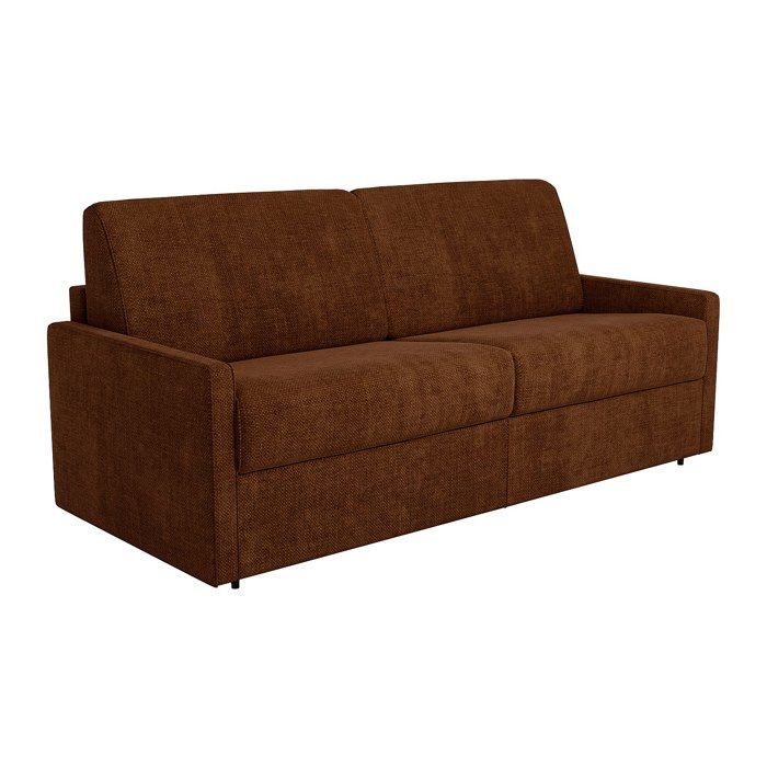 Canapé 3 places convertible express en tissu terracotta - Couchage à lattes larges 140 cm - Matelas 18 cm CALIFE