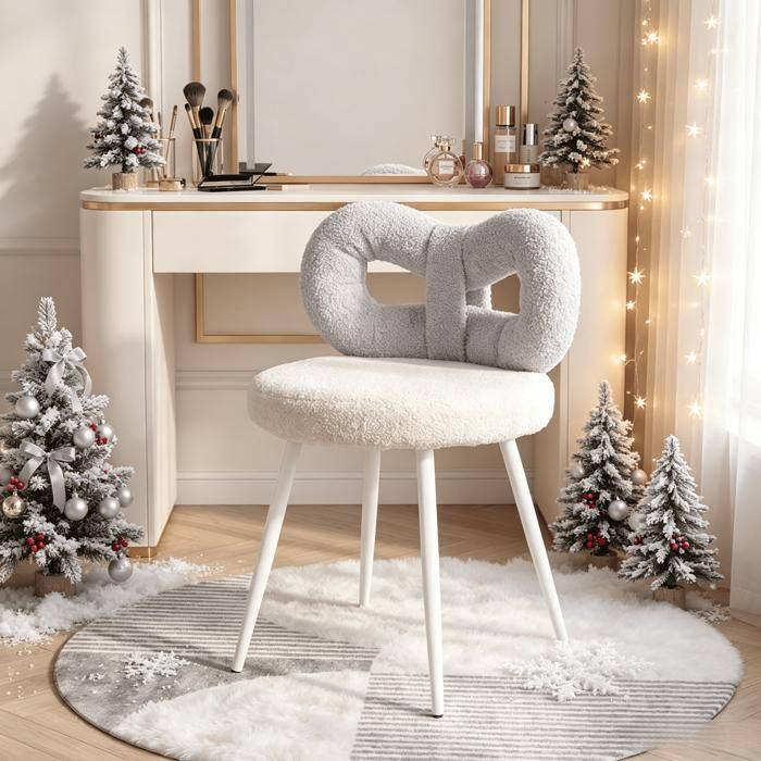 FLASIDU Tabouret de Maquillage Tabouret de Coiffeuse Montage facile Doux et confortable style moderne Gris+Blanc 43*35cm