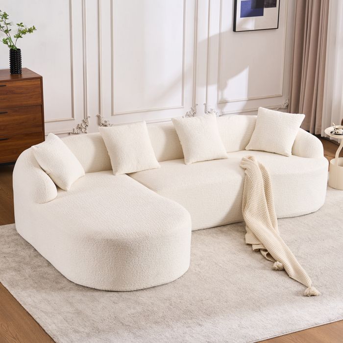Canapé Modulaire L en chenille Canapé dangle 3 places avec Méridienne 243x153x67 cm Blanc Sans montage