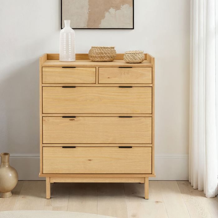 Commode TEPERA L 74 cm avec 5 Tiroirs en Bois Massif Finition Laquée Meuble de Rangement pour Vêtements Design Moderne et Naturel Commode TEPERA L 74 cm avec 5 Tiroirs en Bois Massif Finition Laquée Meuble de Rangement pour Vêtements Design Moderne et Naturel