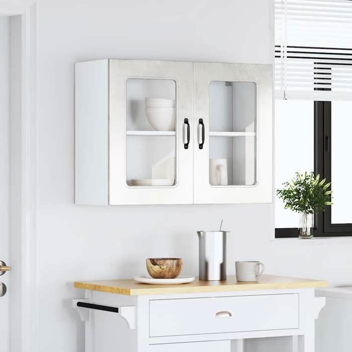 Meuble murale de cuisine - (1 PC) - Placard Suspendu - avec porte en verre - Kalmar gris béton 80x31x60 cm L145