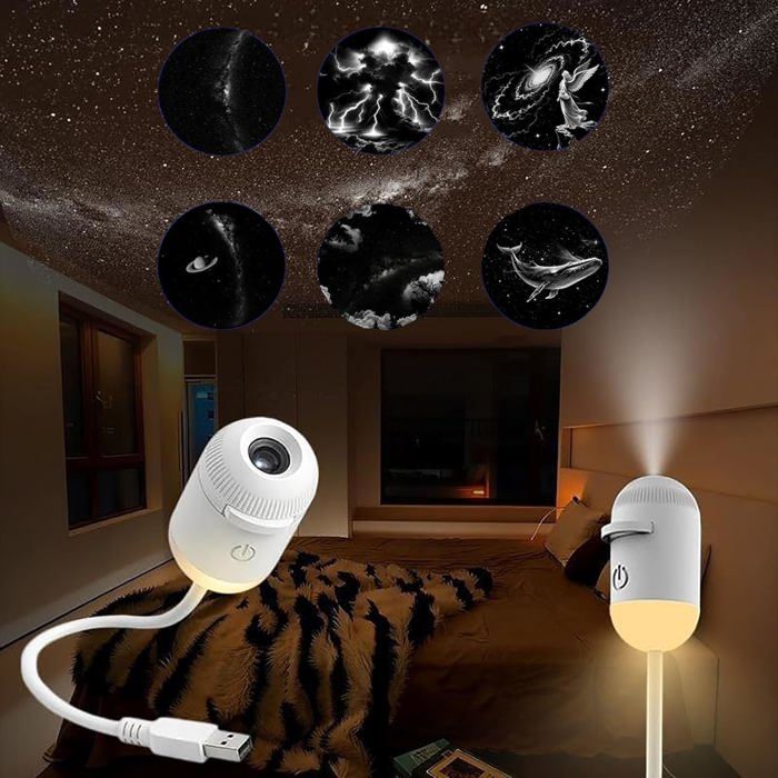 Projecteur de veilleuse étoilée 2 en 1 projecteur de galaxie avec plusieurs films portable lampe spatiale USB réglable à 360° (6)