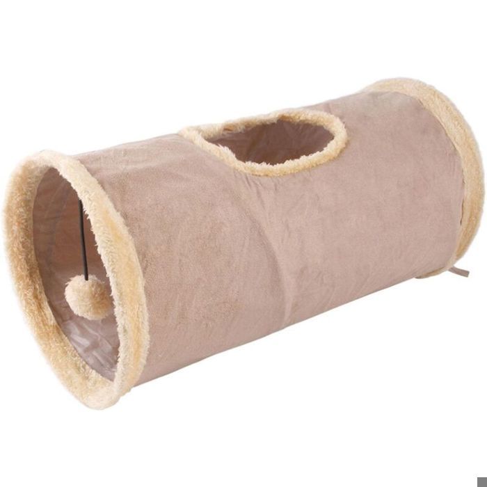 Tunnel pliable pour chat et lapin – Daim et polyester – 25 cm diamètre 50 cm longueur – Bruit de bruissement intégré