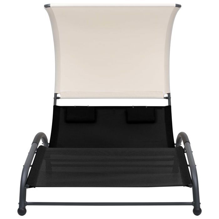 87245& CHIC Chaise longue double Bains de soleil lit de jour dextérieuravec auvent textilène noir - 190x137x158 cm