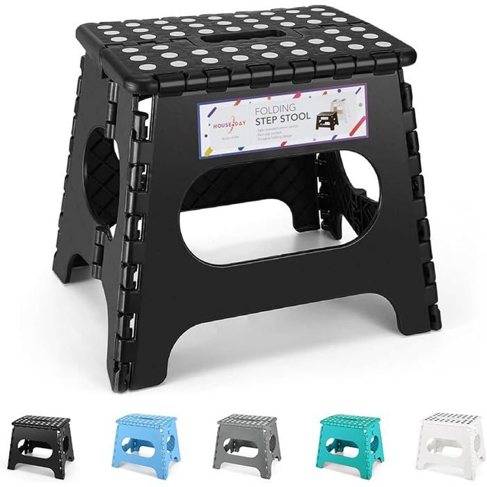 Tabouret Pliant 27 cm Noir Marchepied Pied Pliable 150kg Capacité Tabouret Pliable Léger et Compact pour Noir