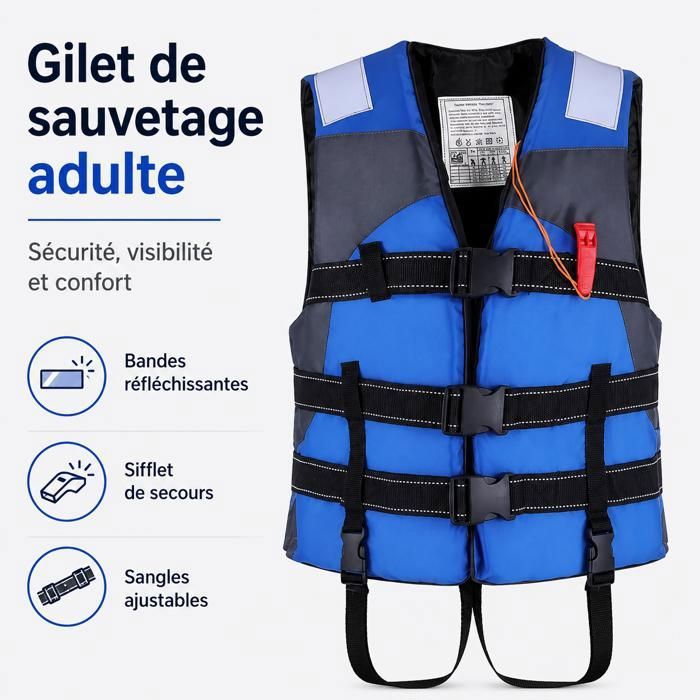 Gilet de sauvetage - AProsp - L9 - adulte enfant forte flottabilité réfléchissant sifflet natation nautique Bateau Voile - Bleu