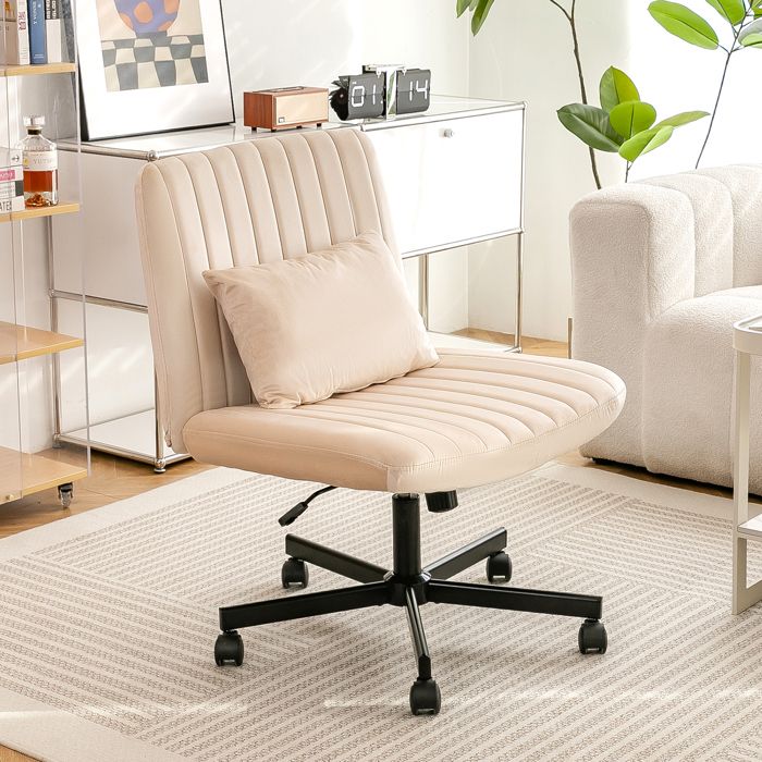 Chaise de bureau moderne 21.5x25.2x33 cm Beige Tissu fauteuil bureau confort ergonomique structure stable pour usage familial