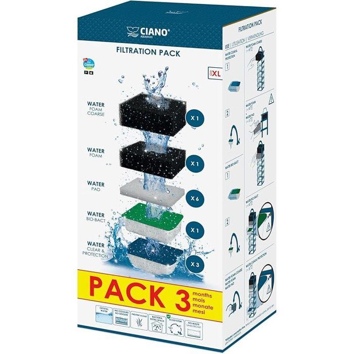 Aquarium Consommables - Cartouches de Filtration de Rechange pour Filtre dAquarium- Pack 3 mois Taille XL - Eau Cristalline