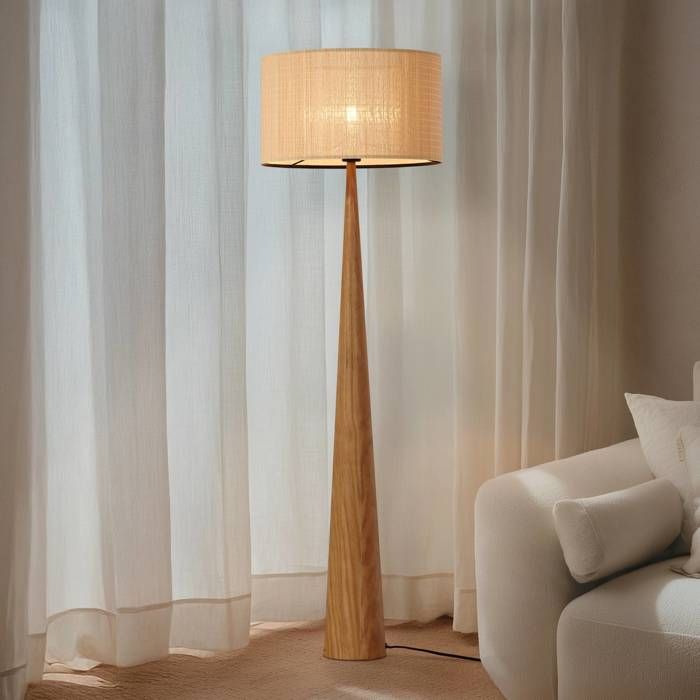 Lucande Lampadaire Tissu Fabrena en Marron Bois e. a. pour Salon & Salle à manger (1 lampeà E27) Sur Pied Lampe a de Sol