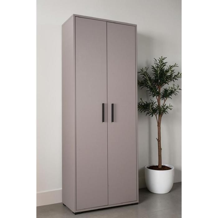Armoire à deux portes tourterelle en bois large 70cm Armoire à deux portes tourterelle en bois large 70cm