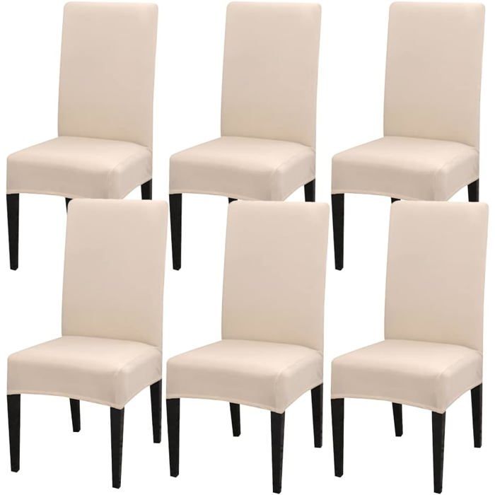 Housse de Chaise Salle à Manger 6 Pièces Extensible Moderne Housse Chaise Universel Décoratives Hôtel Restaurant (Beige)