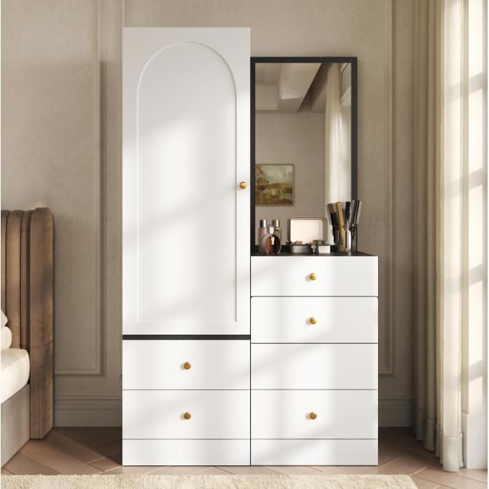 Armoire vestiaire et Combinaison de maquillage tabouret extensible miroir tiroirs divisés pour le maquillage armoire de rangement