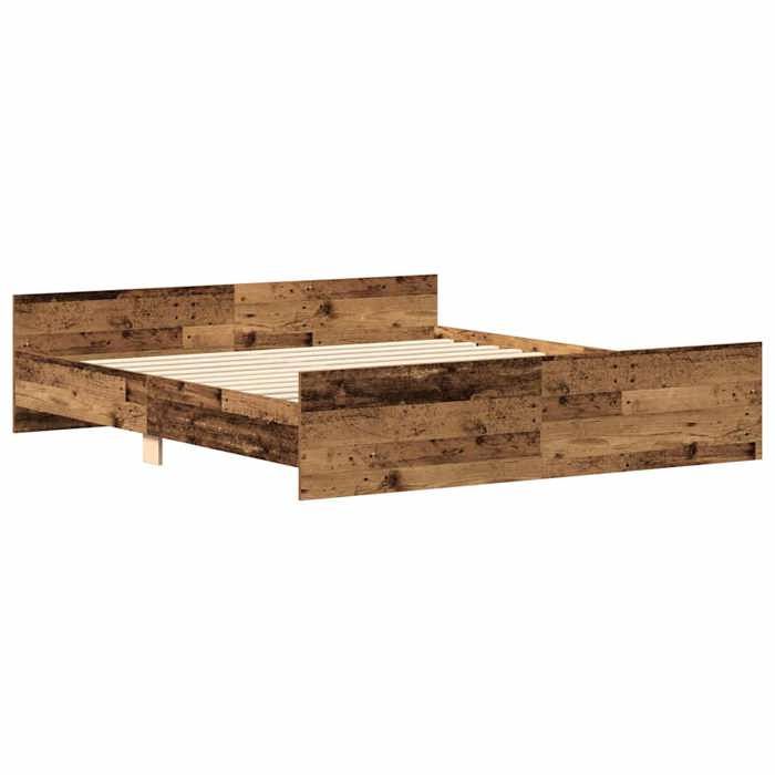 Lit Adulte double - Structure/Cadre de lit - sans matelas - vieux bois 160x200 cm - Bois Ingénierie@271868