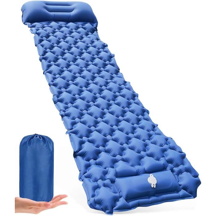 Matelas Autogonflant 1 Personne-Matelas Camping 1 Place Ultra-léger avec Pompe à Pied & Oreiller Tapis Gonflable Compact