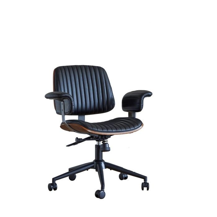 Chaise De Bureau Noire 73x59x79-87cm Simili-cuir Ergonomique Accoudoirs Chêne Hauteur Réglable Pivotante Avec Roulettes Pour Bureau