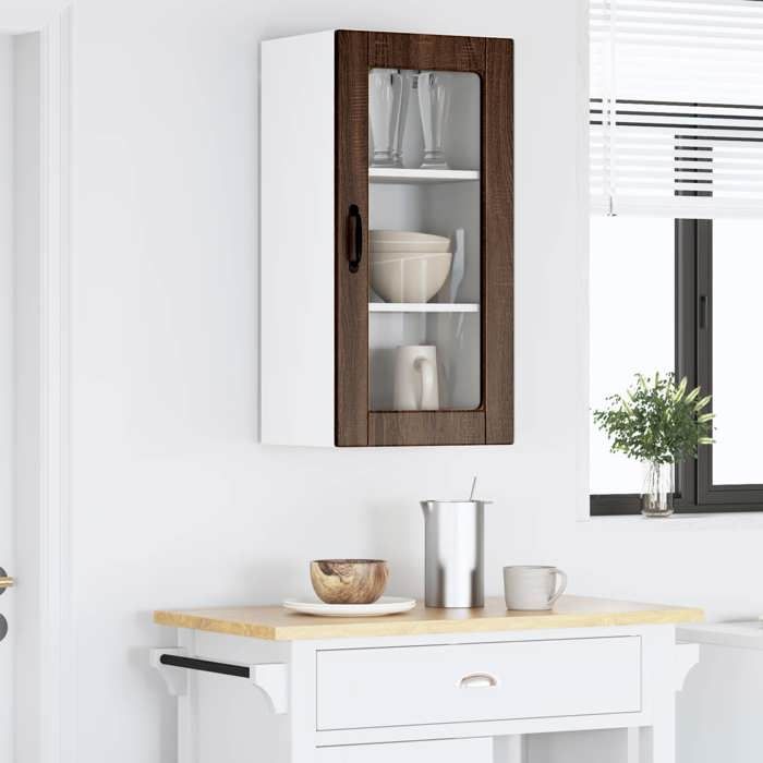 vidaXL Cabinet 40 x 31 x 80 cm en Bois dingénierie avec porte vitrée pour exposer la vaisselle 1 porte et 3 étagères pour Cuisine
